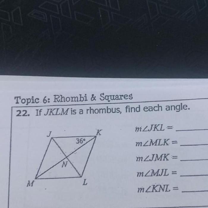 If jklm is a rhombus find each angle