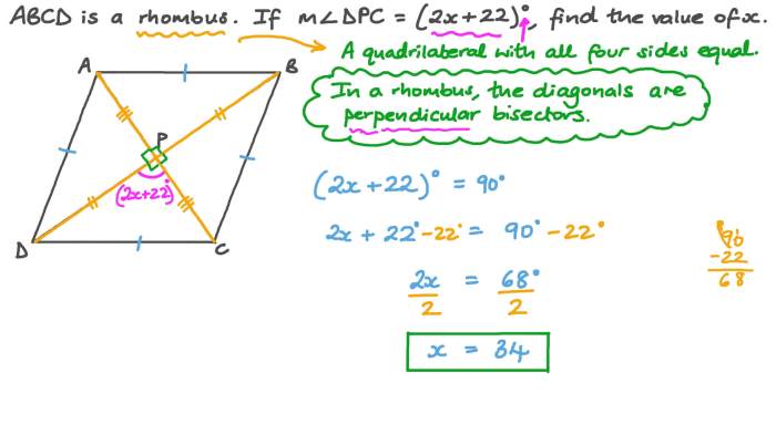 Rhombus angles adjacent two sum degrees sides bc diagram above da