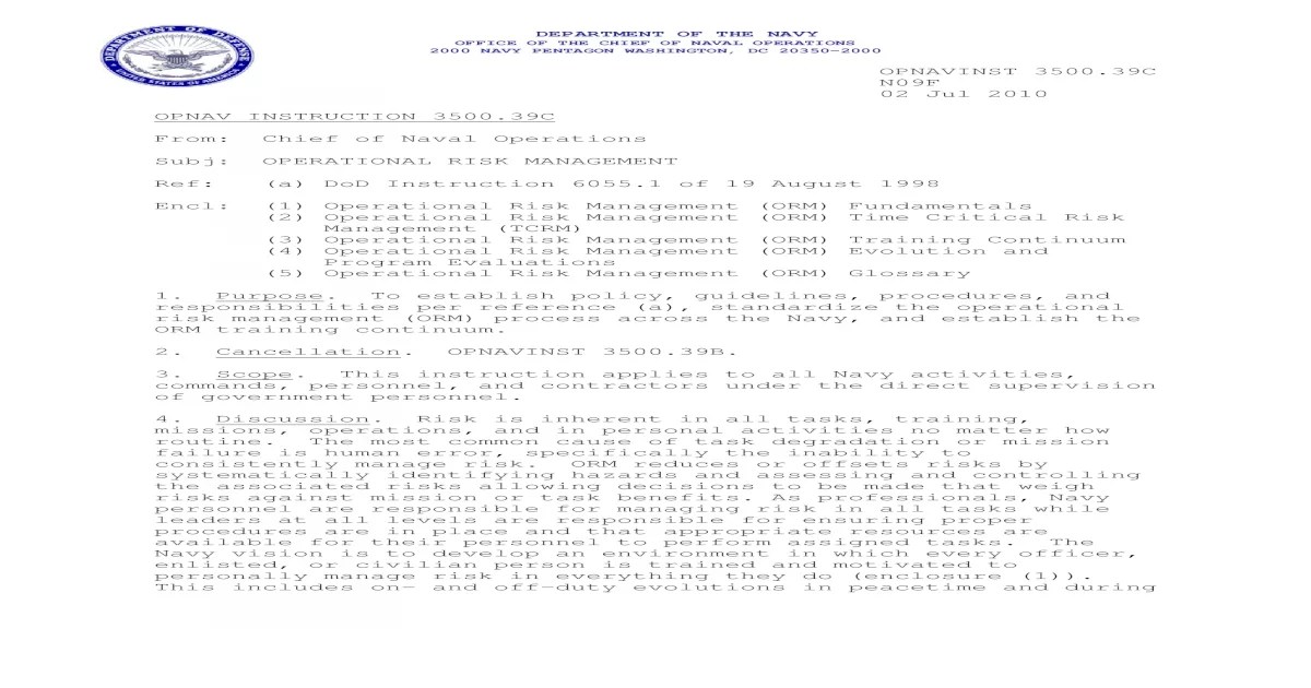 Opnavinst 3500.39c operational risk management