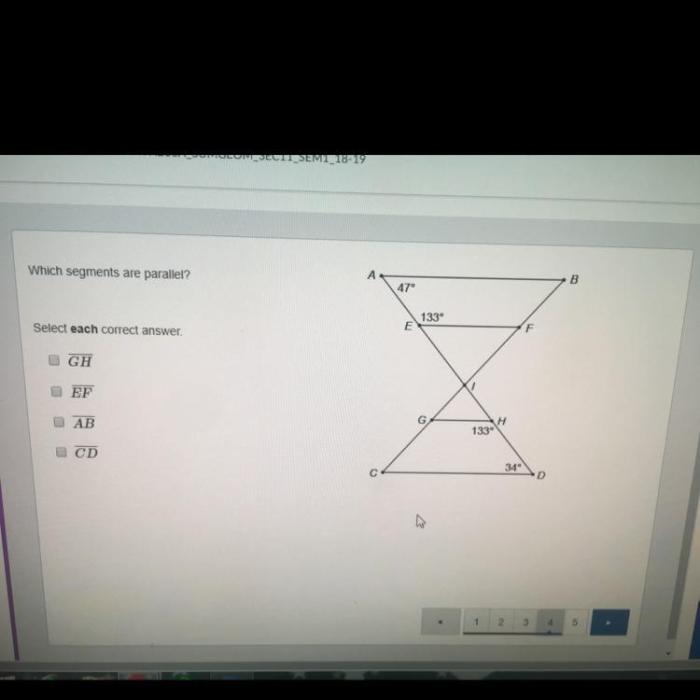 Which segments are parallel select each correct answer