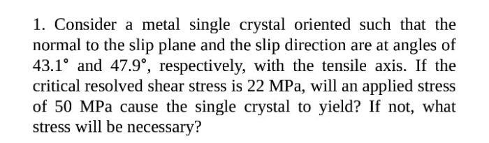 Consider a single crystal oriented such that the slip direction