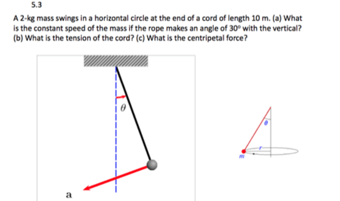 A ball of mass m swings in a horizontal circle